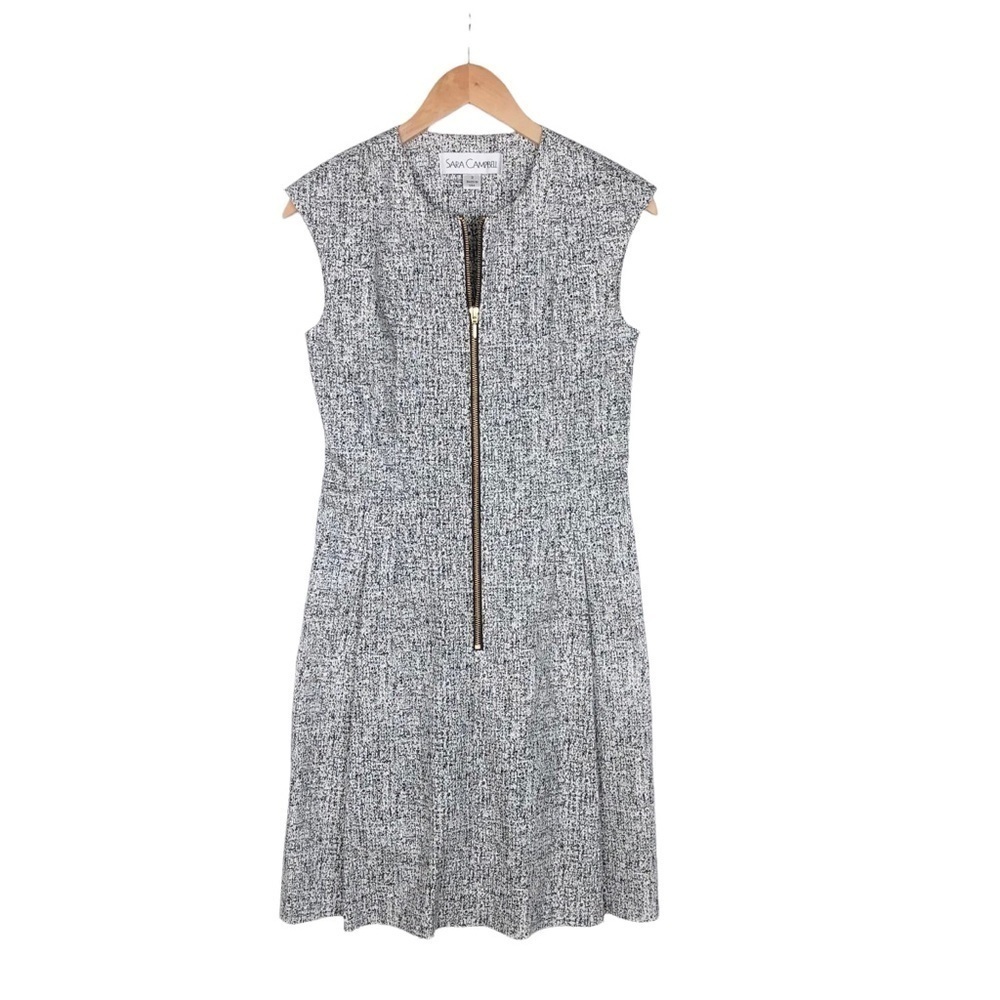 Sara Campbell black white pattern zip-up sleeveless dress sz 2